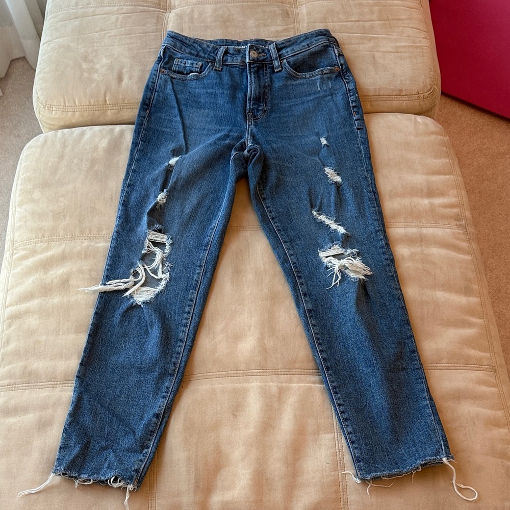 Old Navy O.G. Straight Dark Blue Distressed Straight Leg Jeans